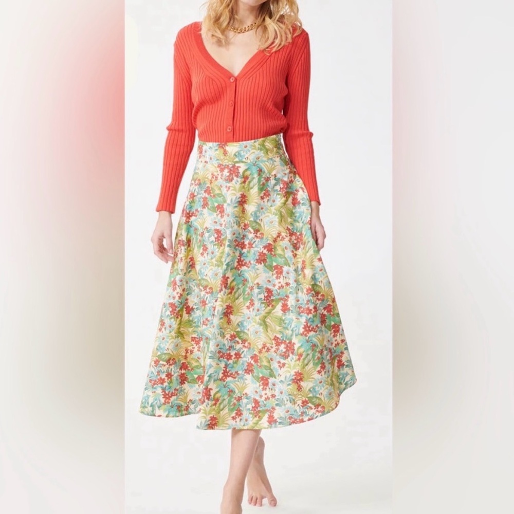 Tara Jarmon Ecru Jeanette skirt pampas print 100% cotton - French- Size 10 - EUC